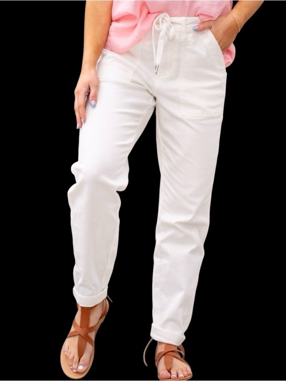 Judy Blue Heather High Rise Cuff Jogger Jeans Womens 32 White Resort Summer